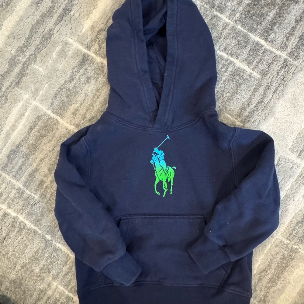 Ralph Lauren Navy Hoodie with Green Logo 3T